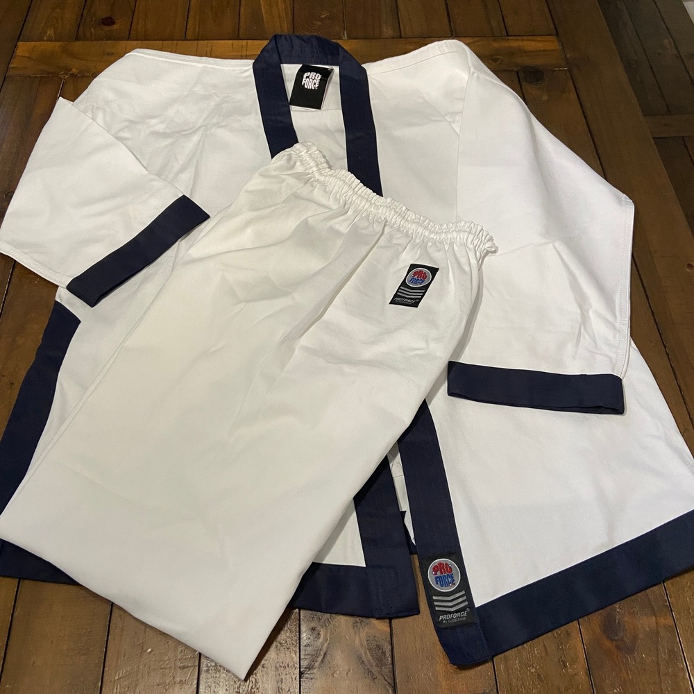 ProForce 4 Tang Soo Do TSD Uniform Gi White Midnight Blue Trim NWT Fits 5'11"